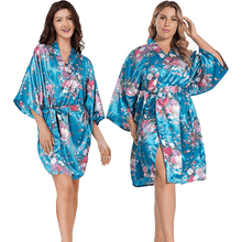 Load image into Gallery viewer, Floral print belted satin kimono sleep robe - Purple Eggshells!