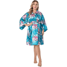 Load image into Gallery viewer, Floral print belted satin kimono sleep robe - Purple Eggshells!