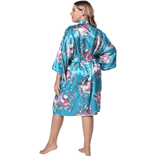 Load image into Gallery viewer, Floral print belted satin kimono sleep robe
