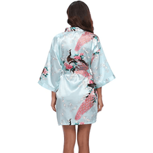 Load image into Gallery viewer, Flora and fauna inspired print belted satin kimono sleep robe - Purple Eggshells!