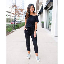 Load image into Gallery viewer, Sexy black asymmetrical neck bodycon jumpsuit - Purple Eggshells!