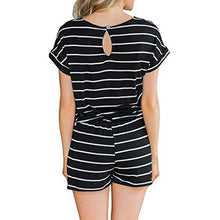 Load image into Gallery viewer, Striped print drawstring waist romper with pocket - Purple Eggshells!