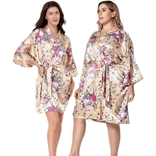 Load image into Gallery viewer, Floral print belted satin kimono sleep robe - Purple Eggshells!
