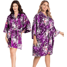 Load image into Gallery viewer, Floral print belted satin kimono sleep robe - Purple Eggshells!
