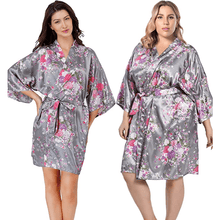 Load image into Gallery viewer, Floral print belted satin kimono sleep robe - Purple Eggshells!