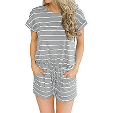 Load image into Gallery viewer, Striped print drawstring waist romper with pocket - Purple Eggshells!