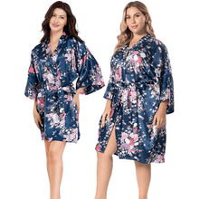 Load image into Gallery viewer, Floral print belted satin kimono sleep robe - Purple Eggshells!