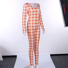 Load image into Gallery viewer, Plunging neck belted all over the print jumpsuit - Purple Eggshells!