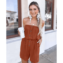 Load image into Gallery viewer, Solid tall frill trim button-down pocket tube romper - Purple Eggshells!