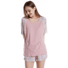 Load image into Gallery viewer, Tee top and shorts pajama set - Purple Eggshells!