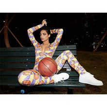 Load image into Gallery viewer, Plunging neck belted all over the print jumpsuit - Purple Eggshells!