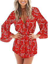 Load image into Gallery viewer, All over floral waist belted romper - Purple Eggshells!