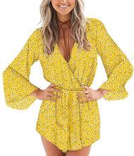 Load image into Gallery viewer, All over floral waist belted romper - Purple Eggshells!