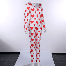 Load image into Gallery viewer, Plunging neck belted all over the print jumpsuit - Purple Eggshells!