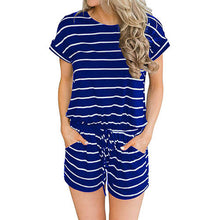 Load image into Gallery viewer, Striped print drawstring waist romper with pocket