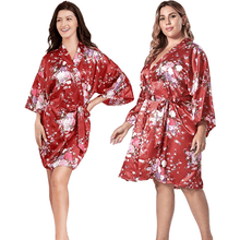 Load image into Gallery viewer, Floral print belted satin kimono sleep robe