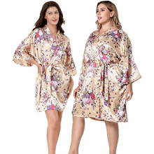 Load image into Gallery viewer, Floral print belted satin kimono sleep robe