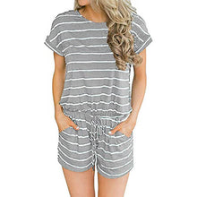 Load image into Gallery viewer, Striped print drawstring waist romper with pocket